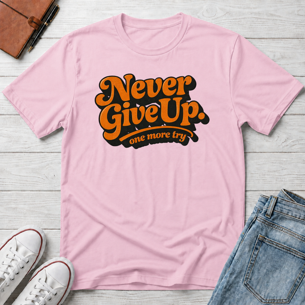 Never Give Up Retro Typhography T-Shirt