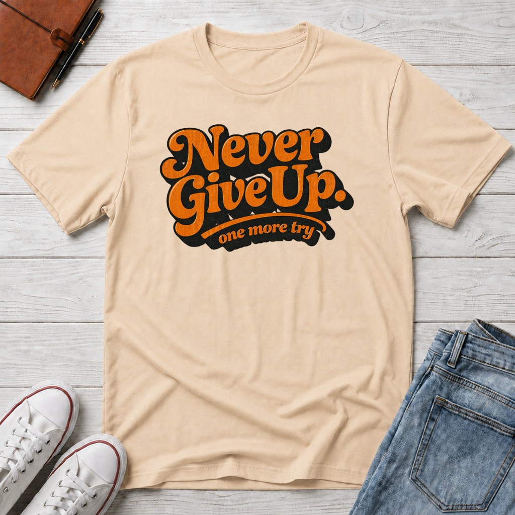Never Give Up Retro Typhography T-Shirt