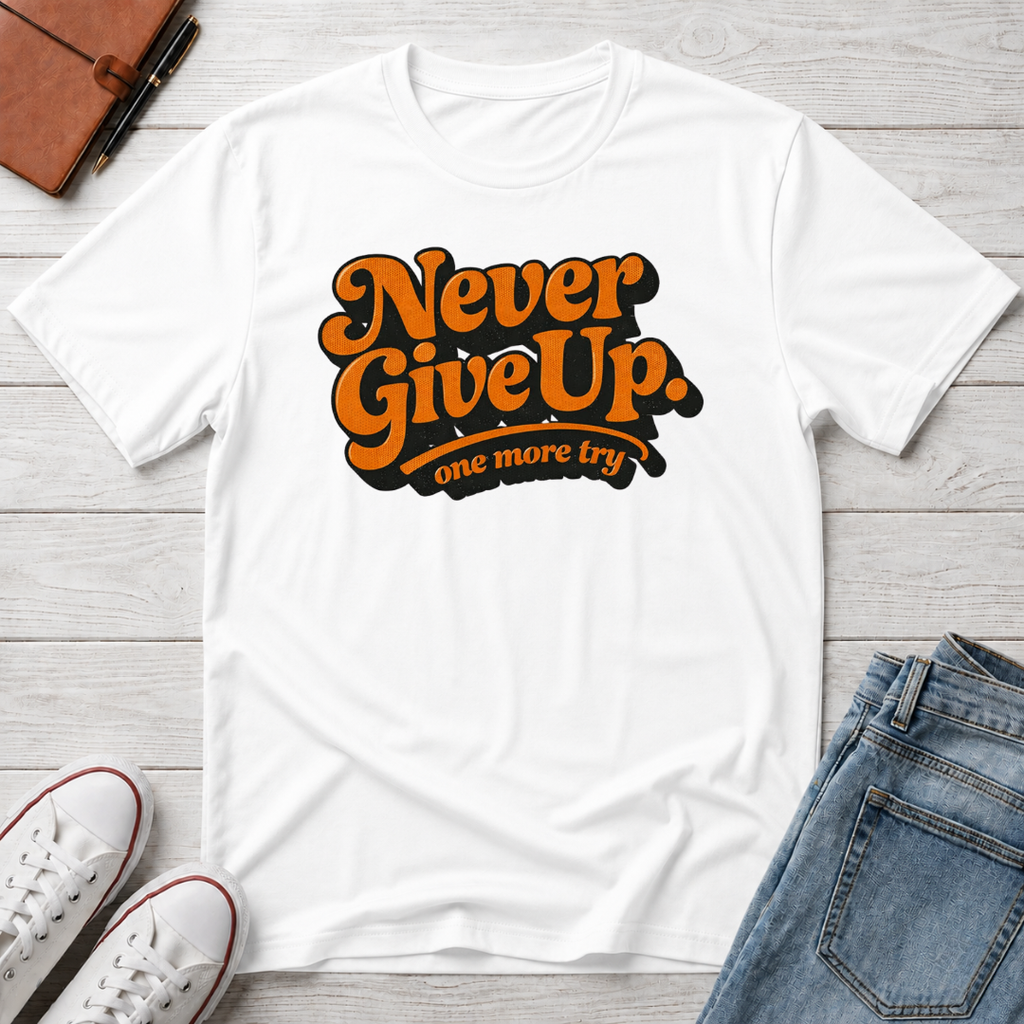Never Give Up Retro Typhography T-Shirt