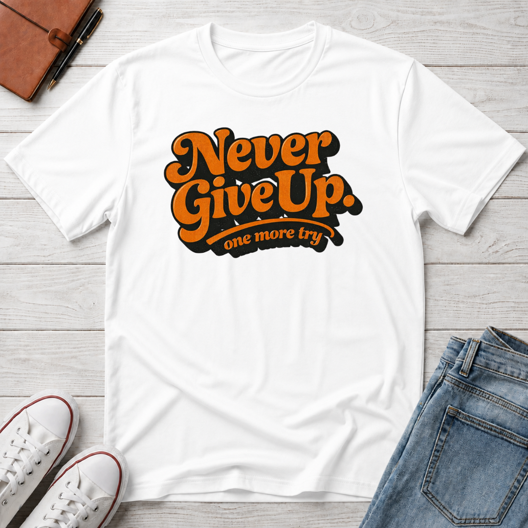 Never Give Up Retro Typhography T-Shirt